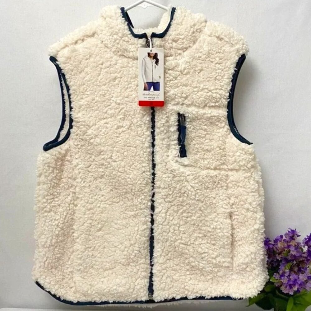NWT Weatherproof Vintage Faux Sherpa Hooded Vest, size M